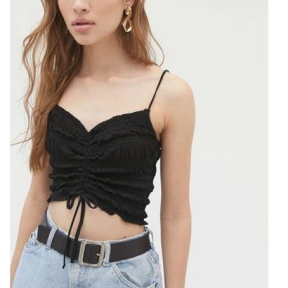 Urban Outfitters Sophie Black Smocked Cinched Front Crop Top - Picture 1 of 6